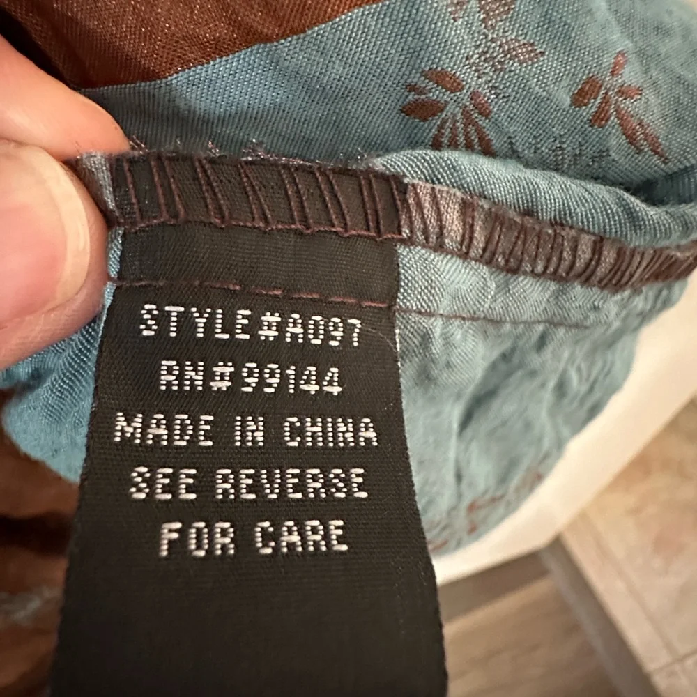 Bohemian skirt dress elastic waist Bronze blue embroidered light polyester/rayon - Picture 7 of 8